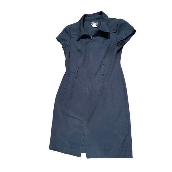 Vintage Navy Blue Structured Dress - 6 Petite - Pleated Detail - Picture 7 of 7